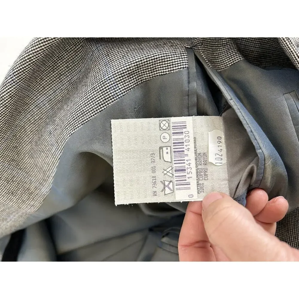 Hugo Boss Lanificio Tesse Biella Windowpane Plaid Gray Blazer Men's 42T‎ Wool